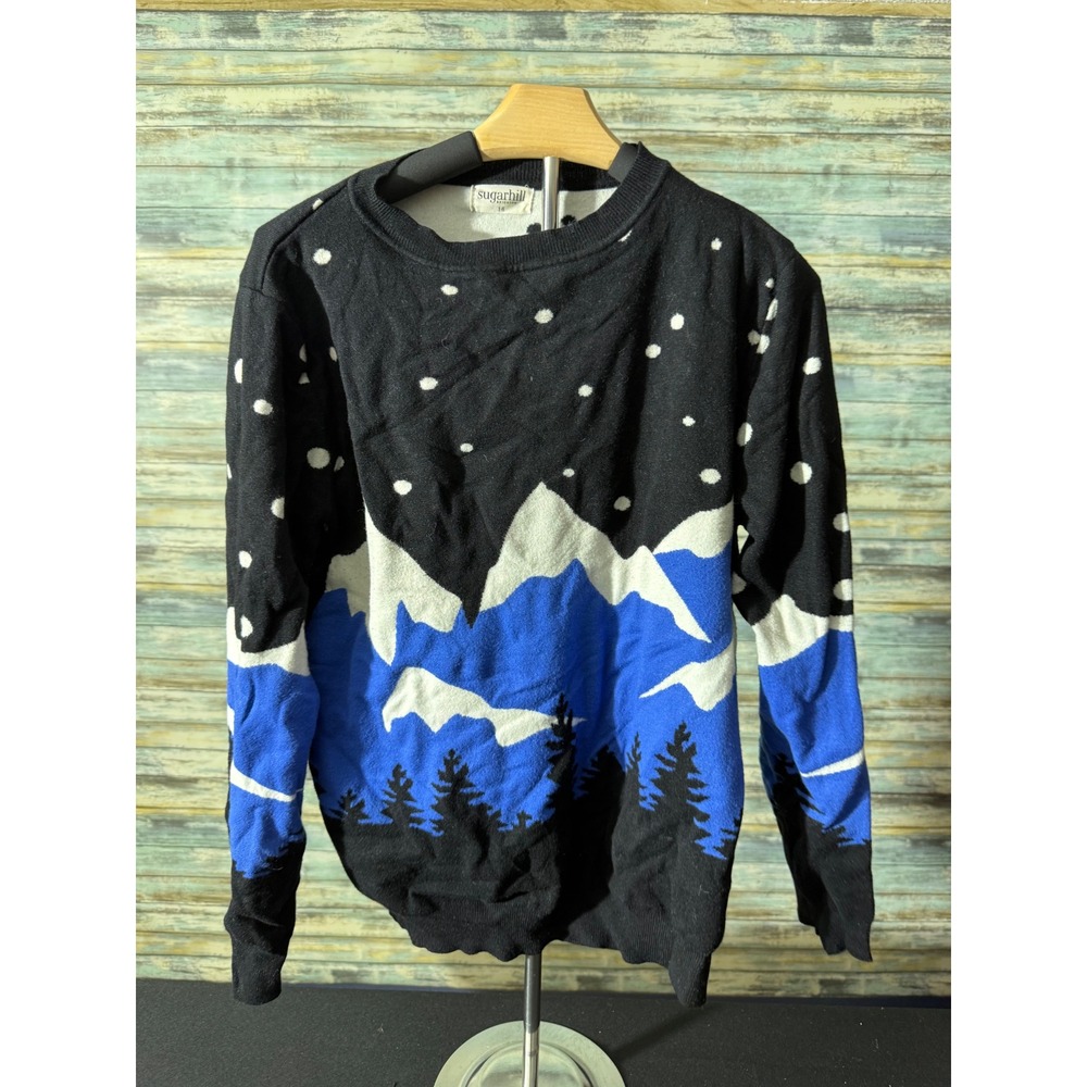 Sugarhill Brighton Sweater 16 Black Mountain Landscape Excellent Knit Pullover
